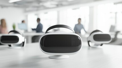 Innovative virtual reality technology showcase modern office digital display collaborative environment close-up view future of work