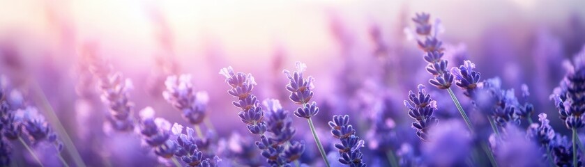 Obraz premium Purple Lavender Flowers in a Field at Sunset