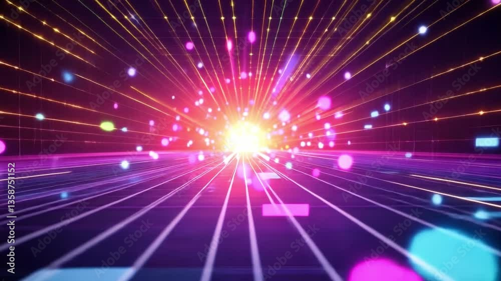 Poster colorful abstract light rays and particles creating a dynamic atmosphere of energy and motion in a f