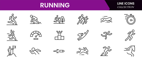 Running icons set. running vector icons for UI design. Filled symbol collection. Vector illustration.