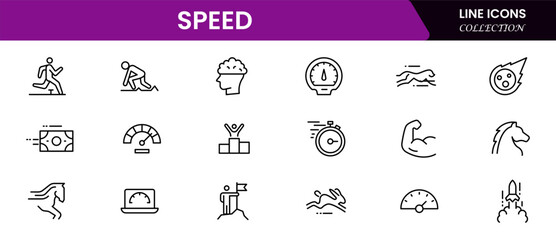 Speed icons set Vector illustration in modern thin line style of productivity-related icons: fast, strength, boost, and more pictograms and infographics for mobile apps.
