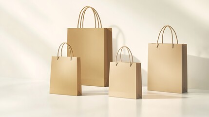 Set of Three Unique Paper Bag Mockups with Different Sizes