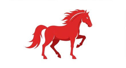 Red silhouette of majestic horse in dynamic motion on white background