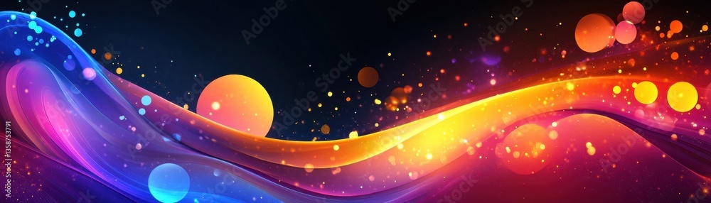 Poster vibrant abstract wave background with glowing particles