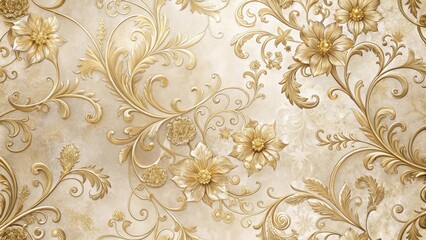 Elegant Golden Floral Scrollwork Design, a Luxurious and Ornate Background Pattern for Interior Decoration