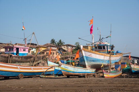 Boats on the Harnai port, Harbor, Dapoli, Ratnagiri, Kokan, Maharashtra, India.