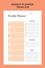 Modern and aesthetic weekly planner template set. Set of planner and to do list. Minimalist graphic organization paper vector