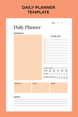 Minimalist Daily Planner Template for agenda, schedule, planners, checklists, notebooks, cards and other stationery. Minimalist and aesthetic style. Business, entrepreneur calendar. Daily Planner