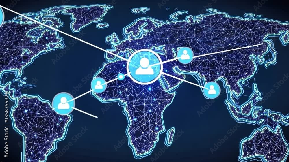 Poster digital world map with network connections and user icon representing global communication and conne