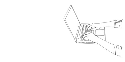 Minimalist Line Art of Hands Typing on a Laptop