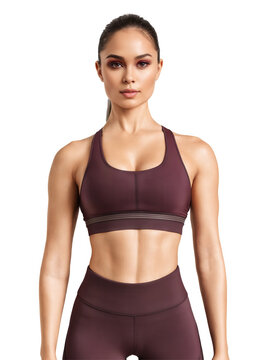 luxurious dark burgundy sports bra with smooth fabric and a wide underband for support. The racerback design provides full range