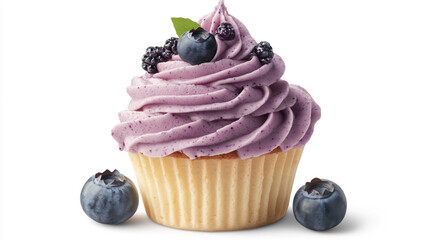 Blueberry cupcake, centered and isolated on a white background