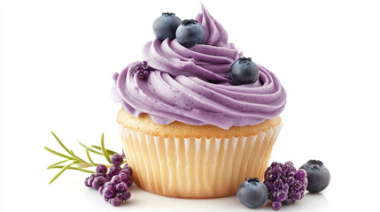 Blueberry cupcake, centered and isolated on a white background