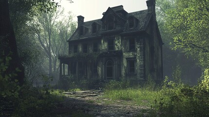 Haunted house, old worn-down abandoned home, creepy and spooky  