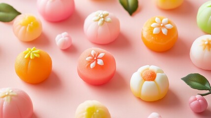 Delicate Japanese Wagashi with Peach and Citrus Inspired Designs