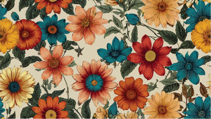 Colorful Seamless Floral Pattern with Gerbera and Daisy Flowers