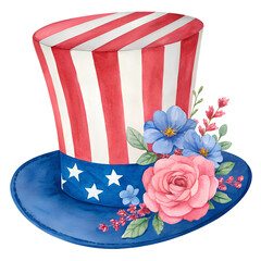 Obraz premium Whimsical American Top Hat with Flowers and Stars