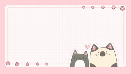 Super cute cartoon picture frame with a grid pattern decorated with pink flowers, a pair of cats and hearts.