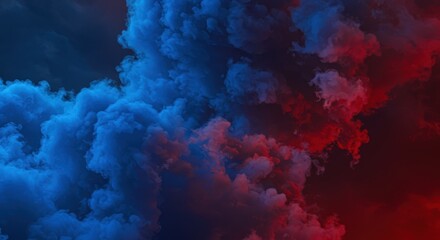 Obraz premium Vibrant blue and red smoke cloud mixing against dark background