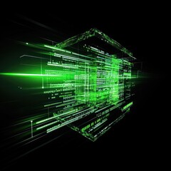 Obraz premium Coding screen in green square light backgrounds technology.