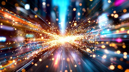 Fototapeta premium Abstract Light Burst with Dynamic Energy and Vibrant Colorful Streaks