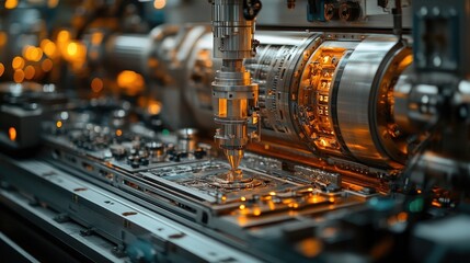 Fototapeta premium An industrial machine undergoing maintenance is revealed through close-up imagery, showcasing complex internal components via open panels and emphasizing technical precision.