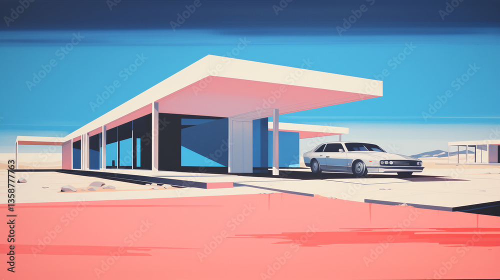 Poster A highly abstract flat illustration of home architecture in a modern, minimalist composition style.

