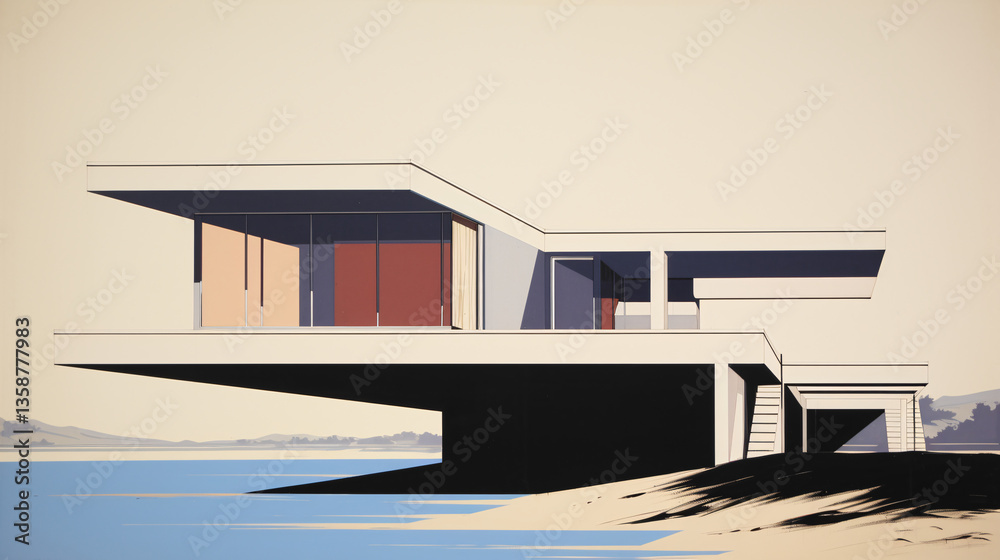 Poster A highly abstract flat illustration of home architecture in a modern, minimalist composition style.

