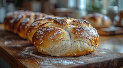 Selbstklebende Fototapeten freshly baked artisan sourdough bread with a golden crust © Salander Studio
