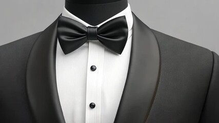 Elegant black tuxedo with a bow tie displayed in a formal setting for special occasions and events - Powered by Adobe