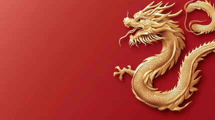 Fototapeta premium Golden Chinese Dragon on Red Background