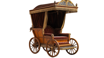 classic horse drawn carriage,vintage carriage on transparent background, isolated in PNG format, antique themed designs and creative graphic projects