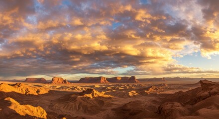 Dramatic Sunset over Monument Valley Arizona Golden Clouds and Red Rock Formations