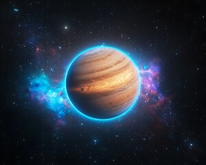 Jupiter with Cosmic Nebula, and Space.
