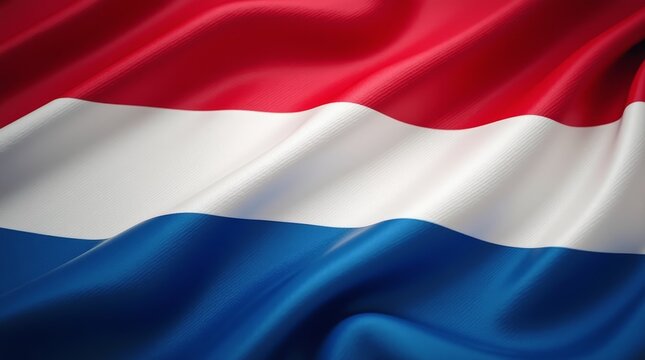 Netherlands flag with realistic fabric texture and soft folds. Dutch national symbol for backgrounds, banners, and patriotic designs
