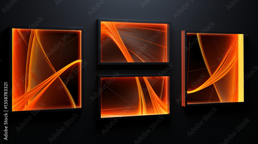 Poster An image of four abstract square screens overlapping each other, set against a technology background.

