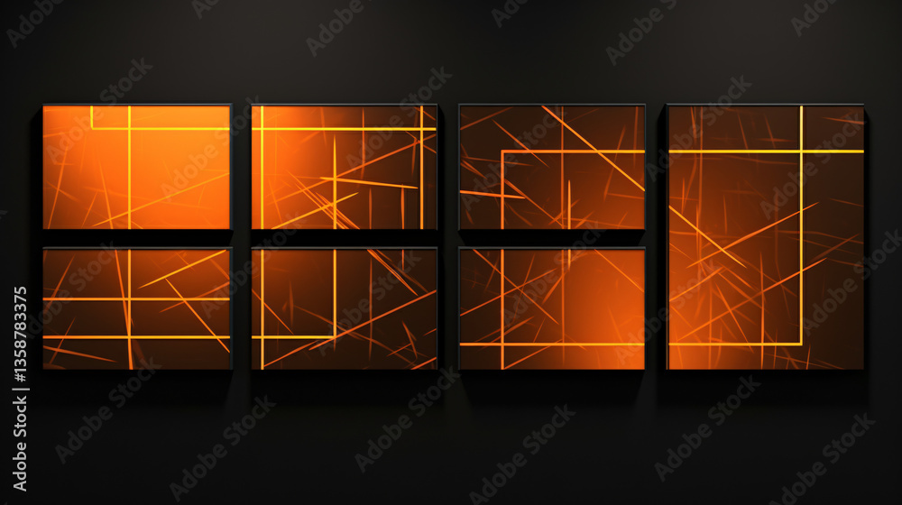 Leinwandbilder An image of four abstract square screens overlapping each other, set against a technology background.

