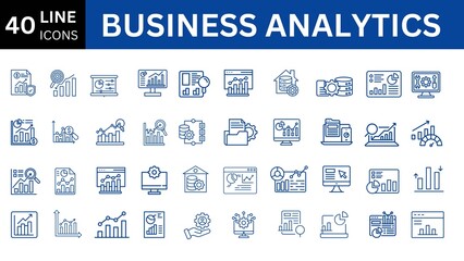 Business Analytics line editable icon set. 