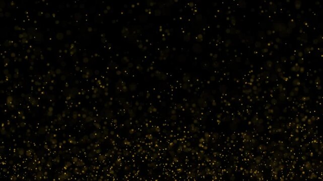 Gold colored blurred small dot particles vertical movement loop animation. Beautiful dynamic particle copy space background.