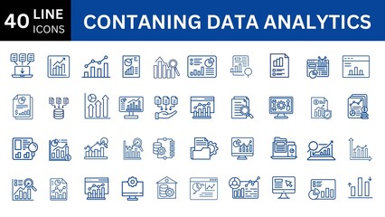 Containing Data Analytics line editable icon set. 