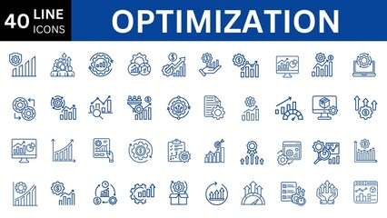 Optimization line editable icon set. 