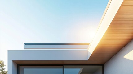Fototapeta premium Minimalist house roof with a rectangular clerestory window bright natural light streaming through creating a serene atmosphere. 
