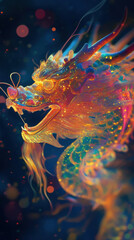 Vibrant, ethereal dragon artwork with glowing, iridescent scales and intricate details.