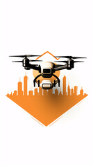 Obraz premium A minimalist 2D logo of a building with a minimalist drone illustration in a flat design.