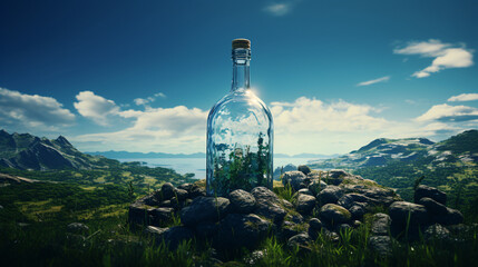 An empty bottle with no liquid, showcasing its clear shape and minimal design.

