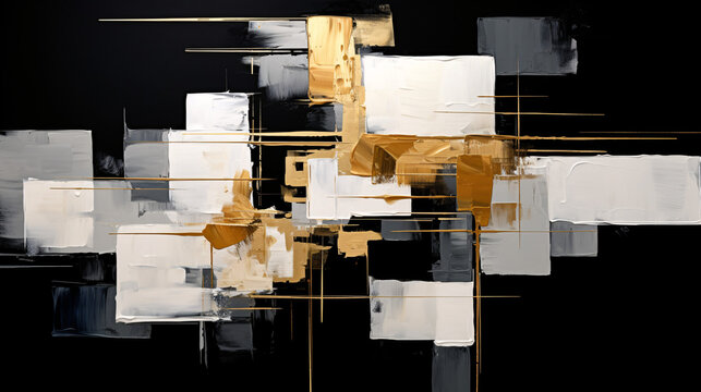Non-objective, non-representative, minimalistic abstract design with a black technology background for architecture presentation.

