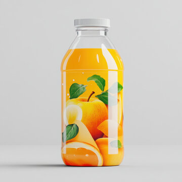 one bottle of apple juice with gray background