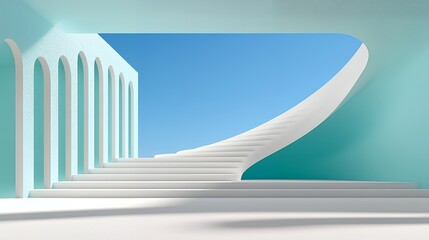 Obraz premium White Staircase and Archway in Blue Sky Environment Architectural Design