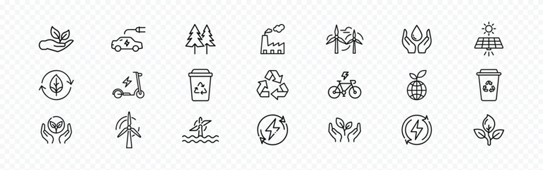 Eco-Friendly Icons Set for Sustainability and Green Energy, Ecology Icon Set - Sustainability, Environment and Renewable Energy Vector Collection