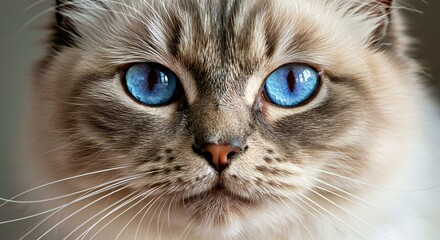 Create a Close-up Portrait of a Himalayan Cat's Face, Emphasizing Its Striking Blue Eyes and the Intricate Details of Its Color Points_